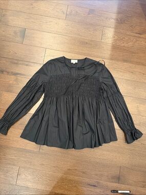 Before You with Love Large Black Smocked Peasant Top Size Large - C11-427